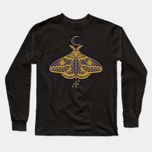 Witchy Cute Celestial Moth - Gold and Purple Long Sleeve T-Shirt